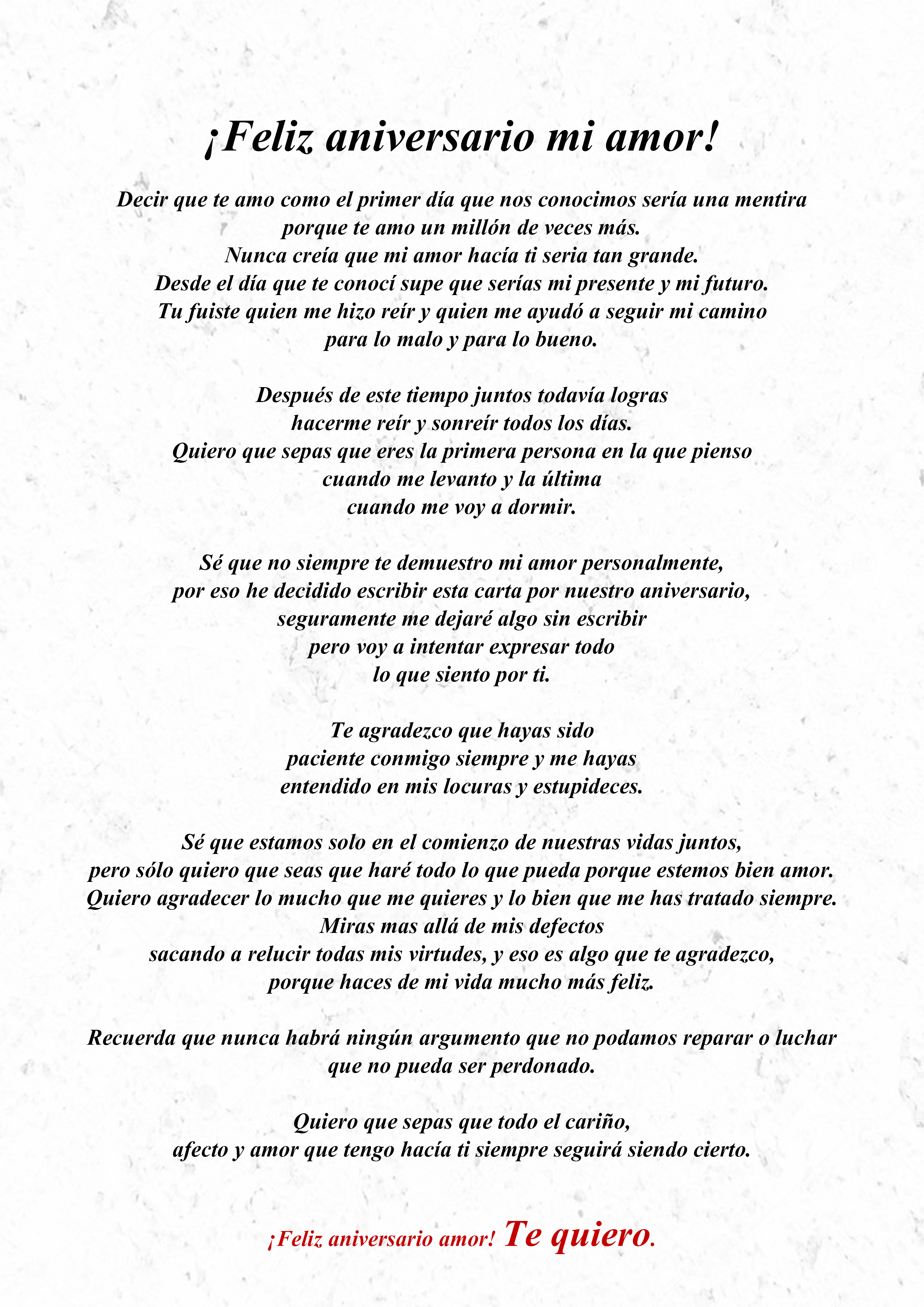 CARTA de Aniversario bonita 🥇¡Feliz aniversario MI AMOR 